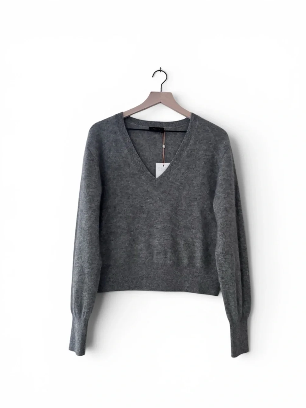 Quince Brushed Cashmere Shrunken V-Neck Sweater Gray Large NWT